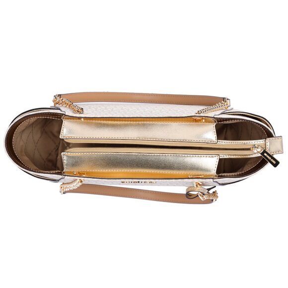 Michael Kors Jet Set Travel Large Chain Shoulder Tote Pale Gold MK Signature - Picture 5 of 6